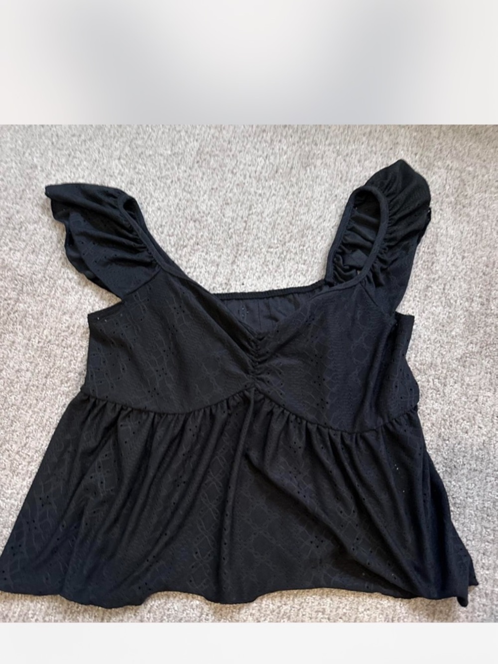SHEIN Black Eyelet Peplum Tank Top - Curve 1XL